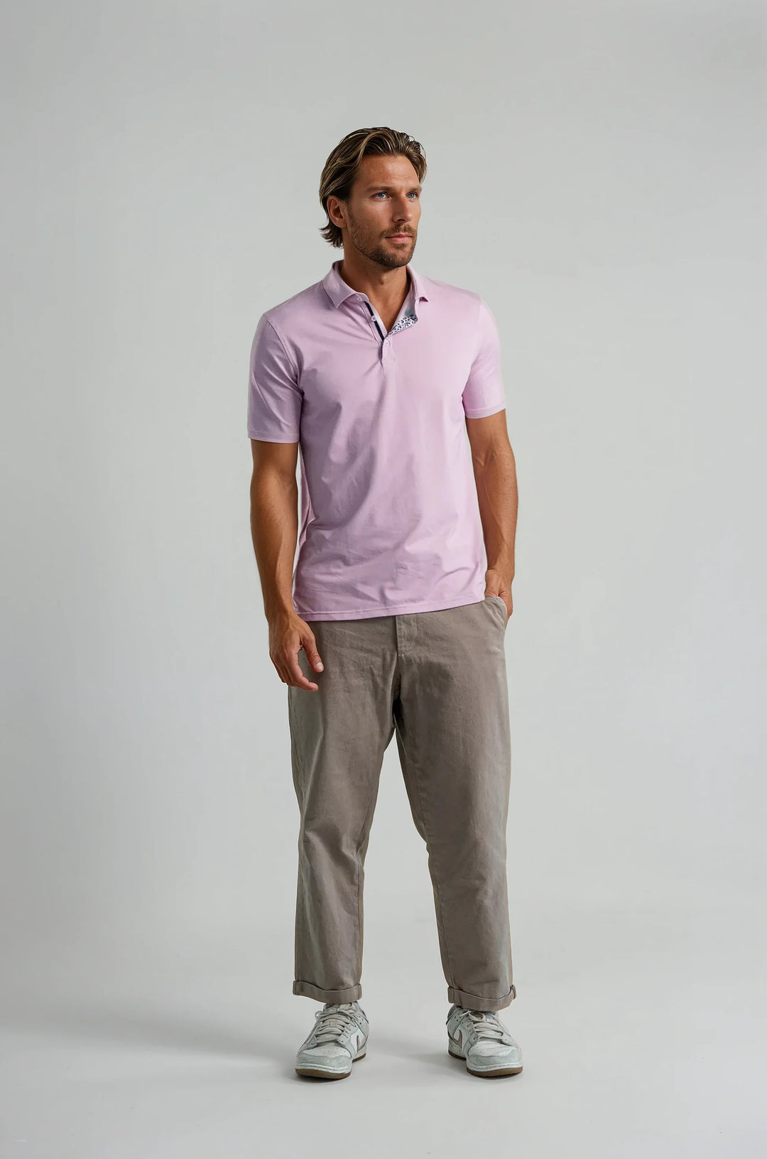Stone Rose Birdseye Polo In Pink