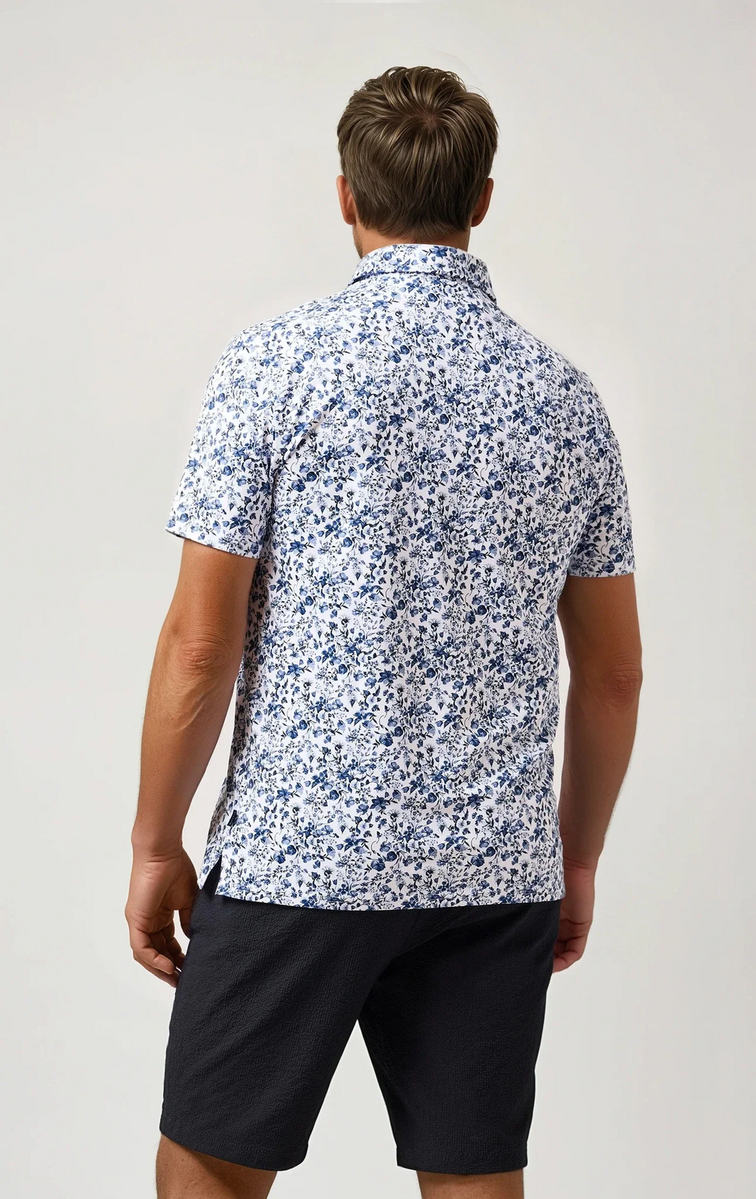 Stone Rose Clubhouse Floral Print Polo In Med Blue