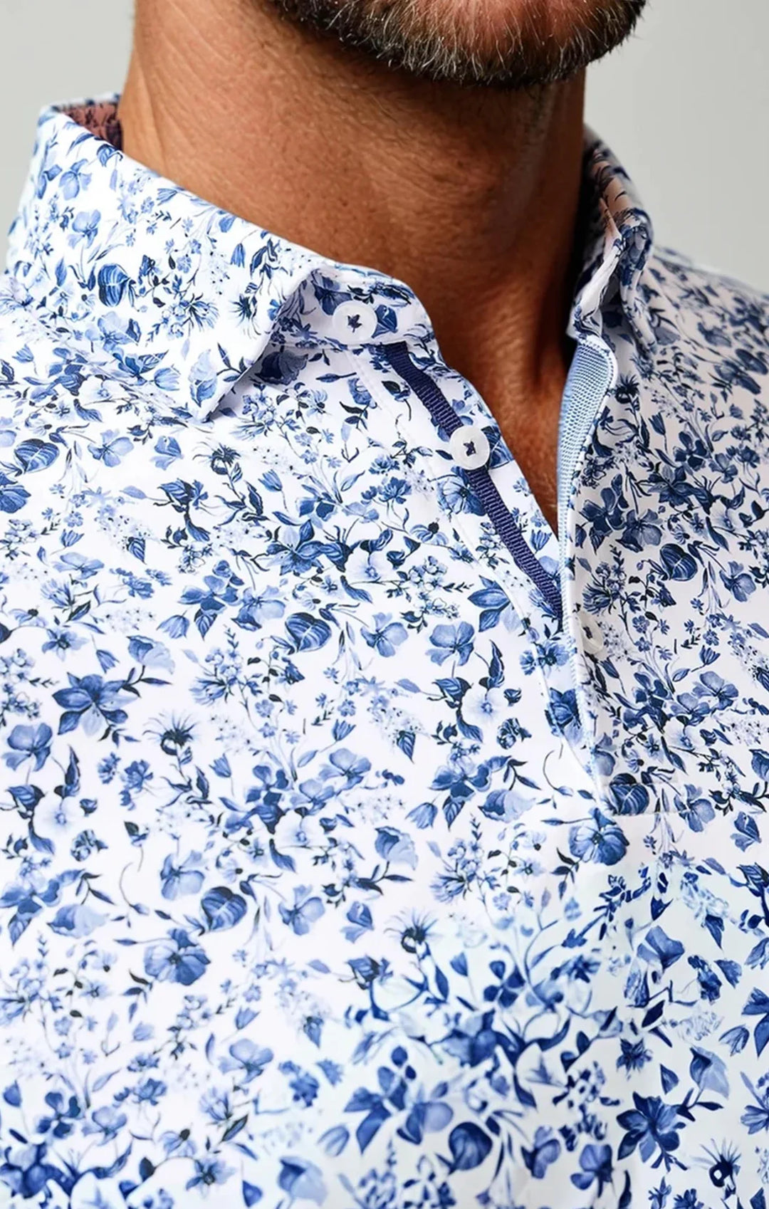 Stone Rose Clubhouse Floral Print Polo In Med Blue