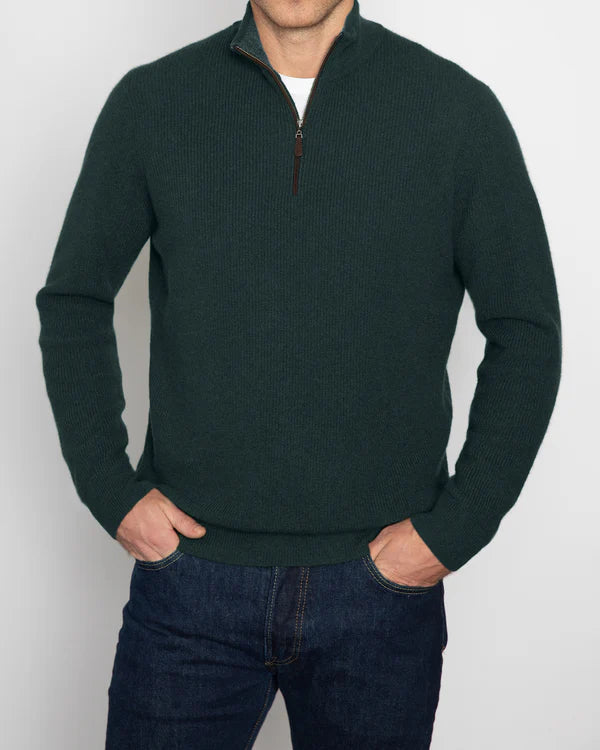 Kinross Suede Trim 1/4 Zip Mock In Cypress