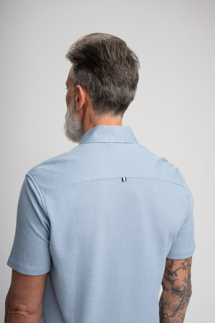 Stone Rose Short Sleeve Knit In Medium Blue