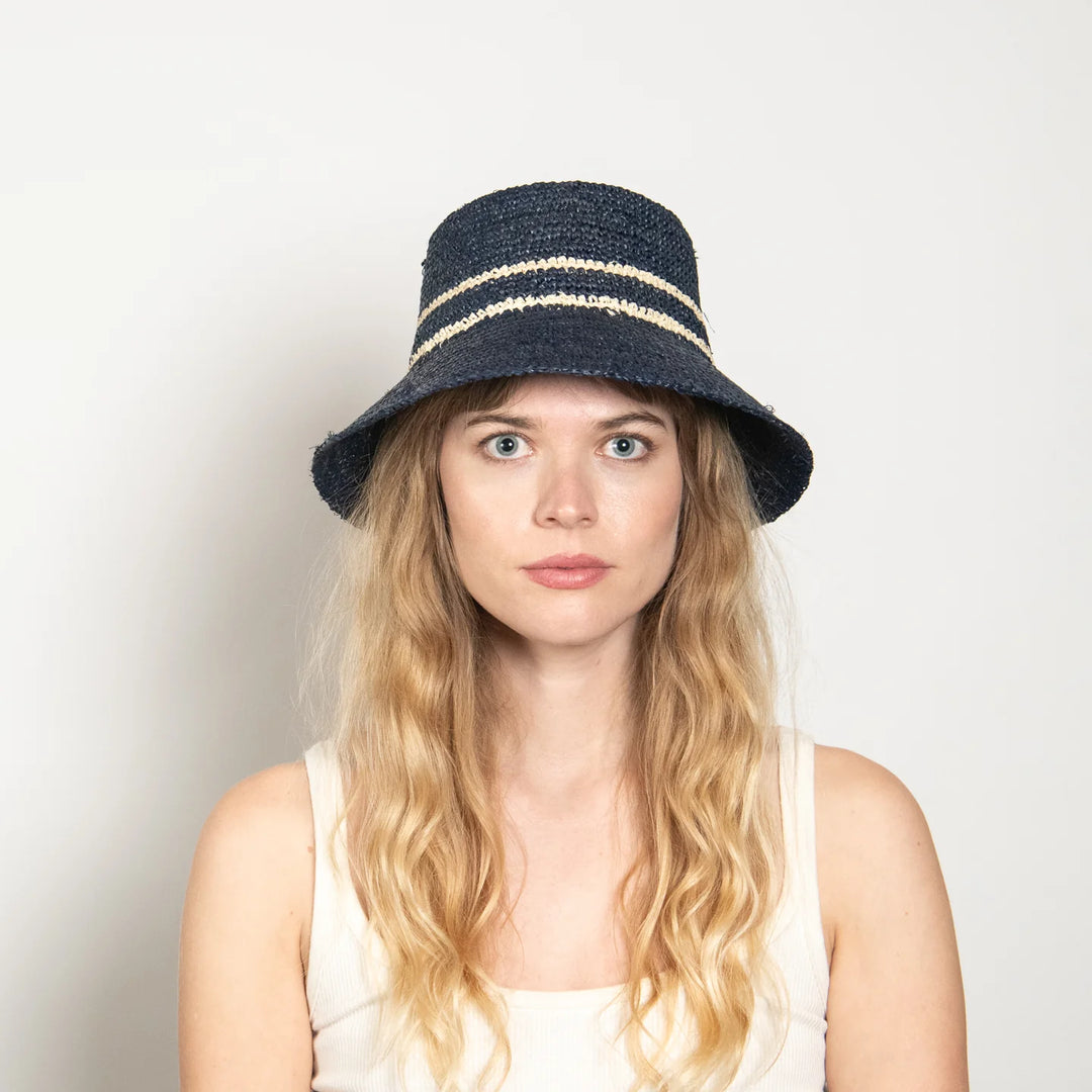 Wyeth Ensley Raffia Bucket Hat In Navy