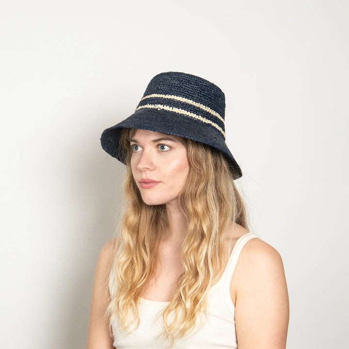 Wyeth Ensley Raffia Bucket Hat In Navy