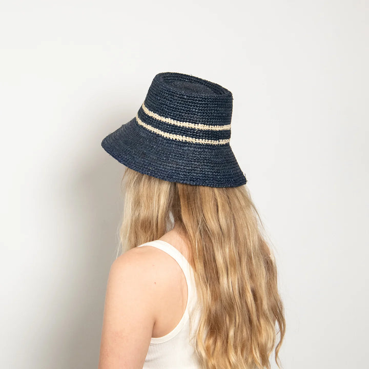 Wyeth Ensley Raffia Bucket Hat In Navy
