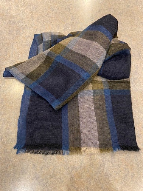 Hartford Woven Scarf In Brown/Navy