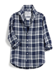 Eileen Relaxed Linen Button-Up in Navy/White Plaid