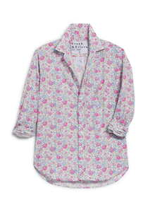 F&E Eileen Relaxed Button-Up in Blue and Pink Floral