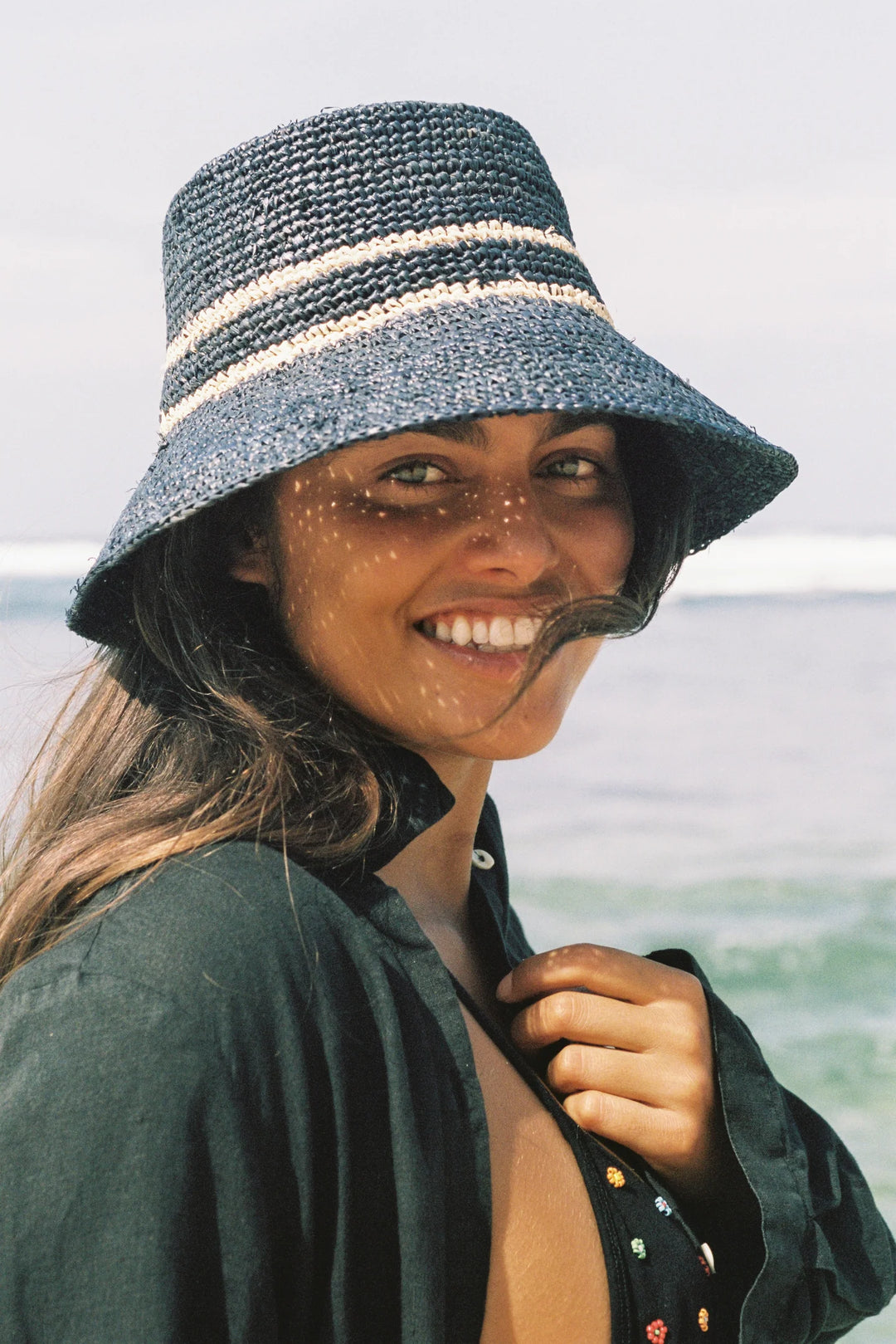 Wyeth Ensley Raffia Bucket Hat In Navy