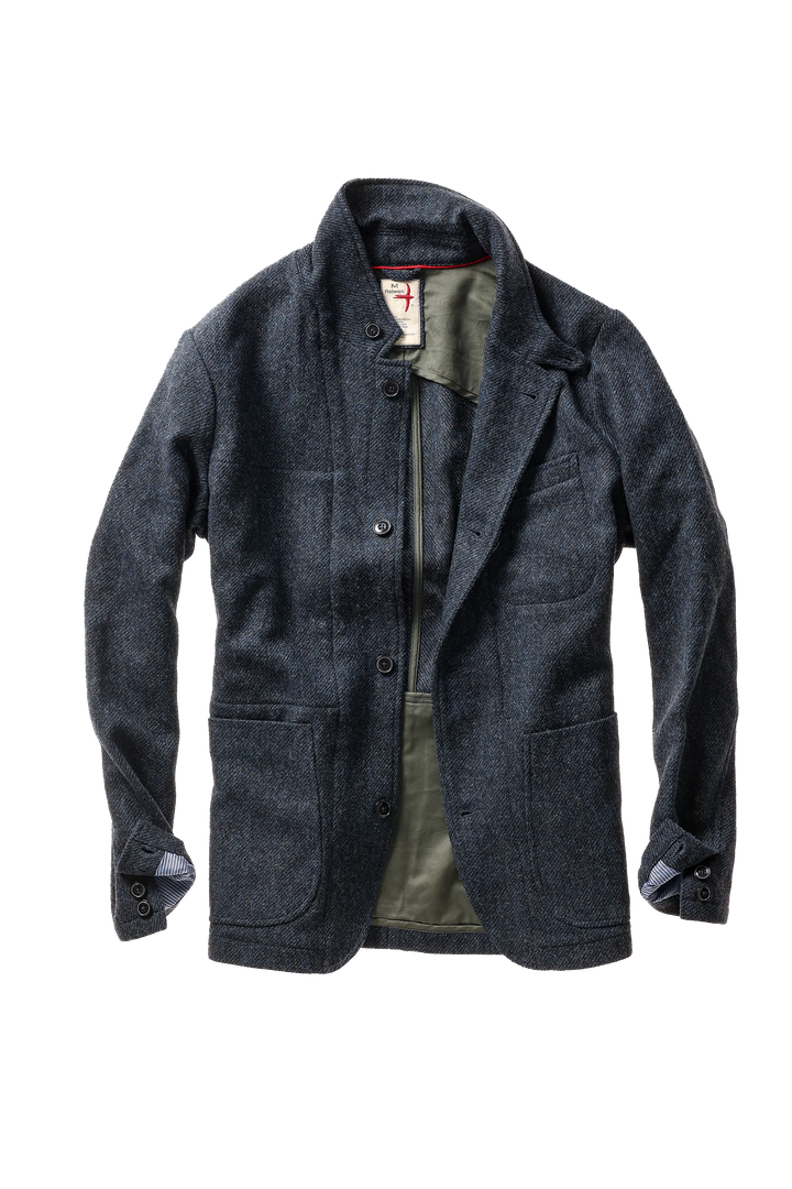 Relwen Heritage Trap Blazer In Bright Blue/Navy Twill