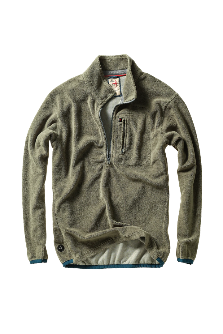 Relwen Sheared Fleece Half-Zip In Olive Fade