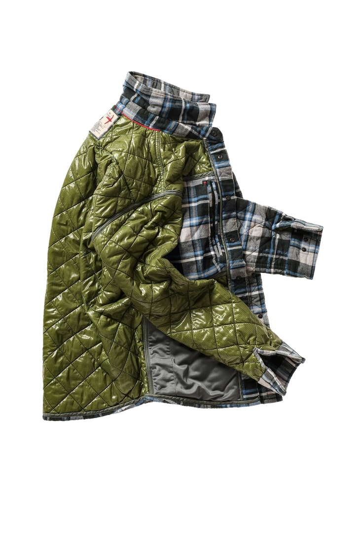 Relwen Quilted Flannel Shirtjacket Dark Grey/Navy Plaid