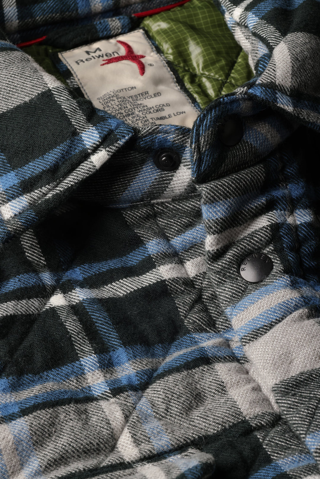 Relwen Quilted Flannel Shirtjacket Dark Grey/Navy Plaid