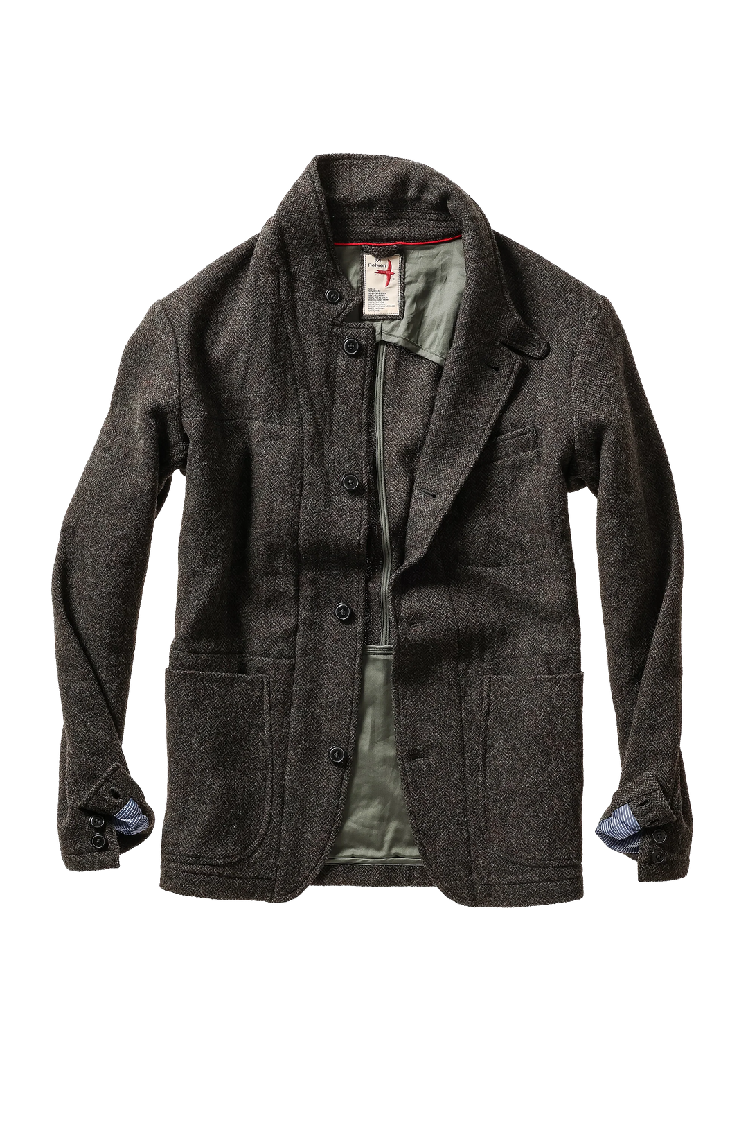 Relwen Heritage Trap Blazer Charcoal Olive Herringbone