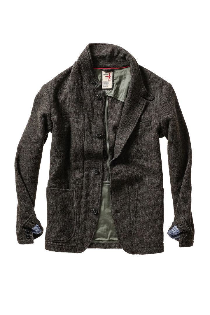 Relwen Heritage Trap Blazer Charcoal Olive Herringbone