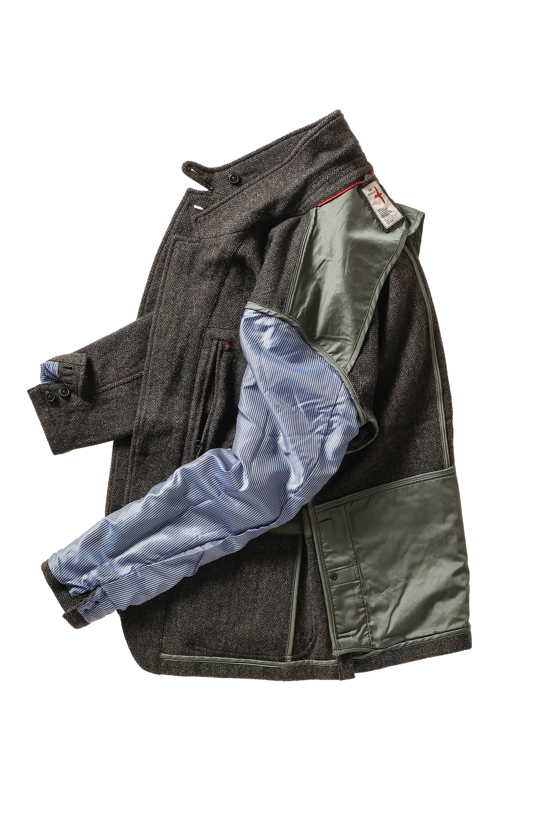 Relwen Heritage Trap Blazer Charcoal Olive Herringbone