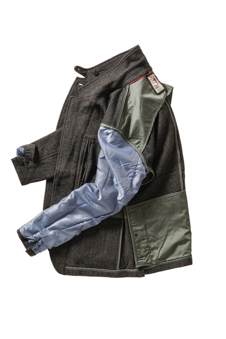 Relwen Heritage Trap Blazer Charcoal Olive Herringbone