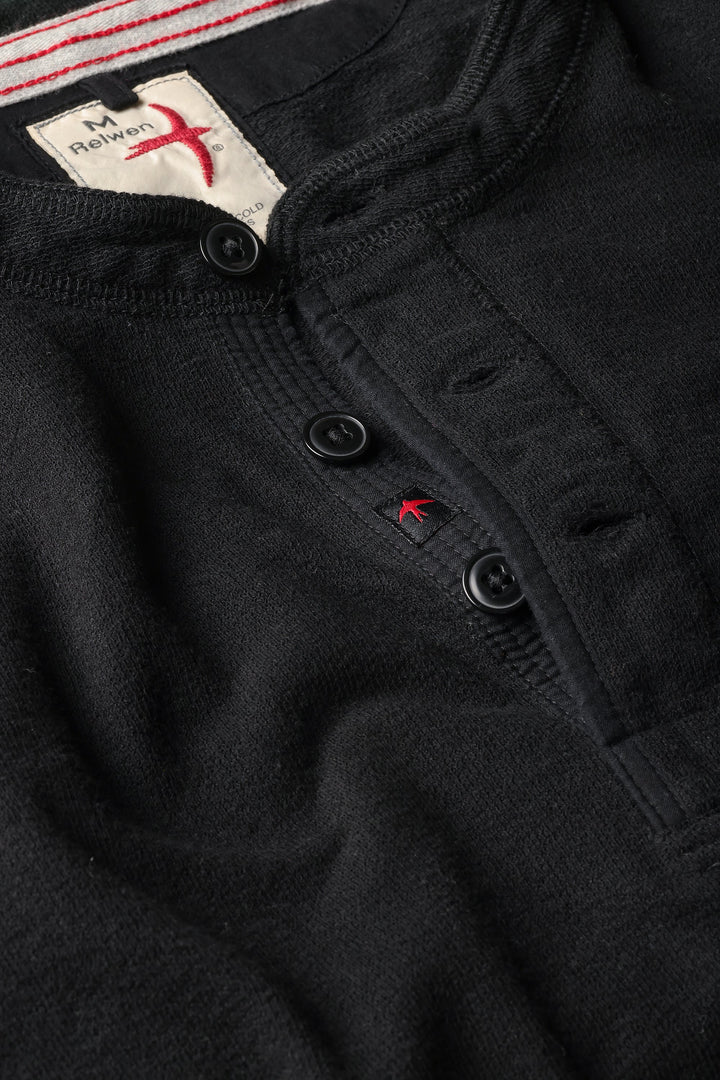 Relwen Slub Jersey Henley Black