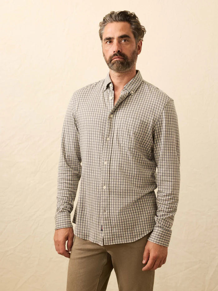 Men's Faherty Coastline Knit Shirt in Fox Grey Gingha