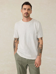 Faherty Men's Sunwashed Regenerative Cotton Tee in Cream Flint Stripe
