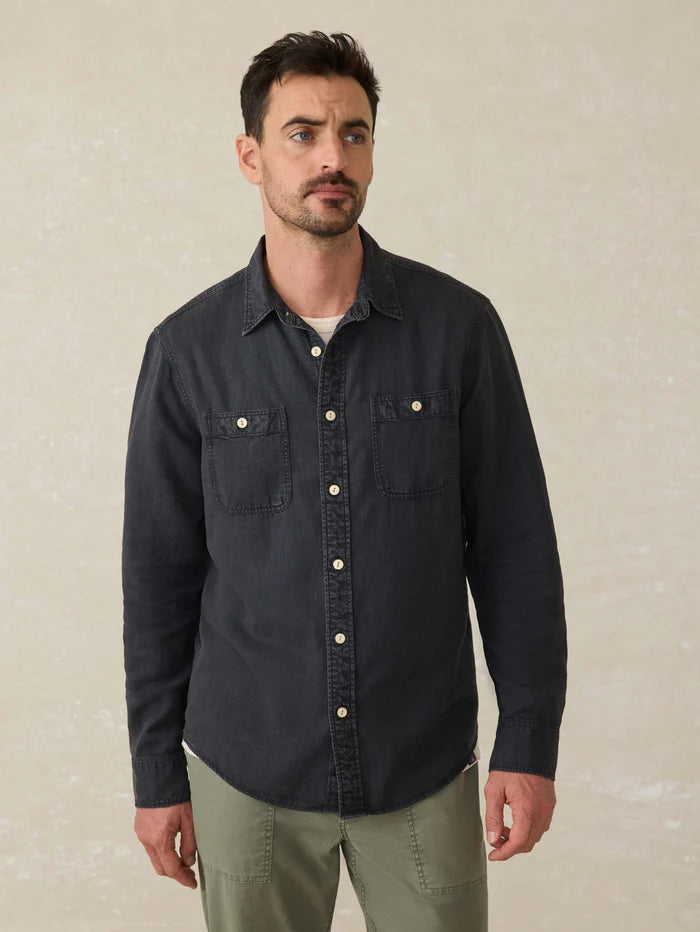 Faherty Tried &amp; True Chambray Workshirt In Durango Black