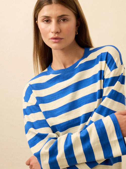 Faherty Sunwashed Slub L/S Retro Tee In Sea Stripe