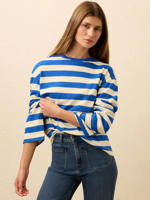 Faherty Sunwashed Slub L/S Retro Tee In Sea Stripe