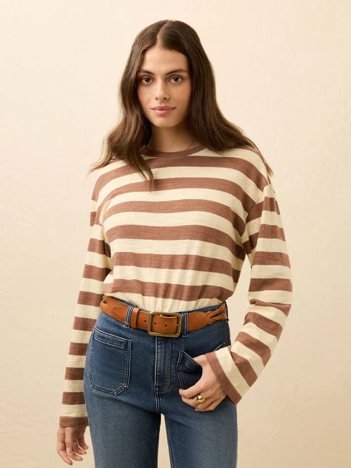 Faherty Sunwashed Slub L/S Retro Tee In Nutmeg Stripe
