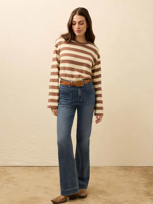Faherty Sunwashed Slub L/S Retro Tee In Nutmeg Stripe