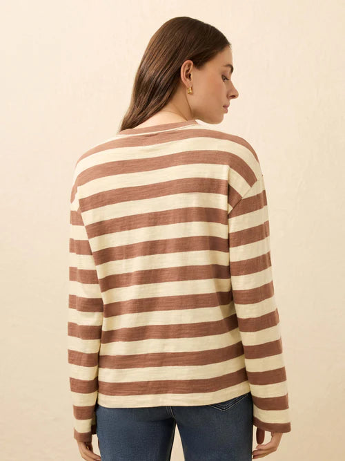 Faherty Sunwashed Slub L/S Retro Tee In Nutmeg Stripe