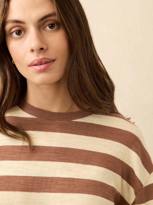 Faherty Sunwashed Slub L/S Retro Tee In Nutmeg Stripe