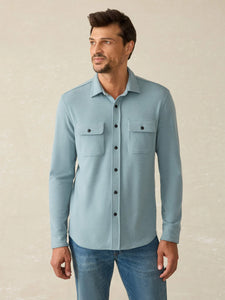 Faherty Men's Legend Sweater Shirt in Ocean Glass Twill