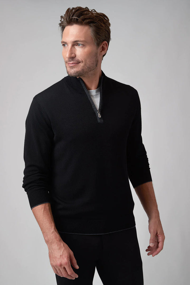 Raffi Merino Zip Mock In Black