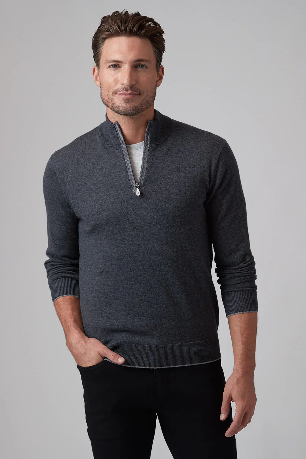 Raffi L/S Zip Mock In Charcoal