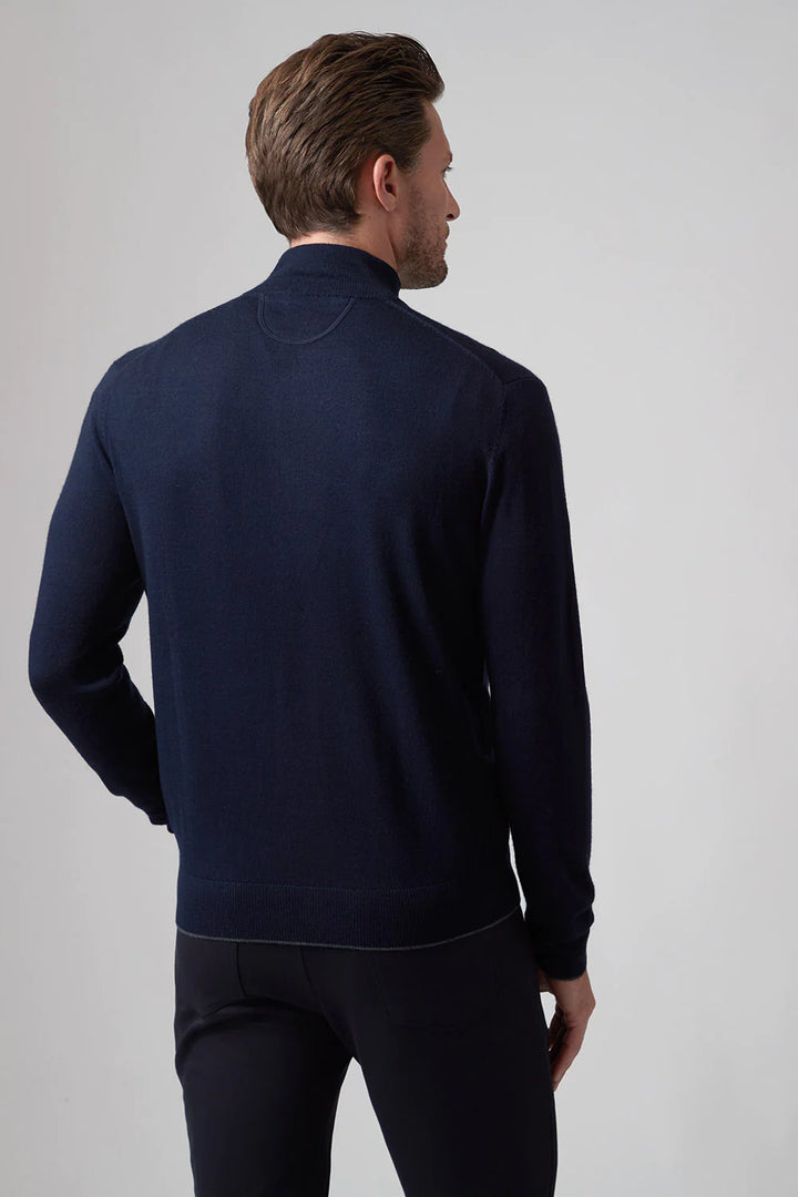 Raffi Merino Zip Mock In Navy