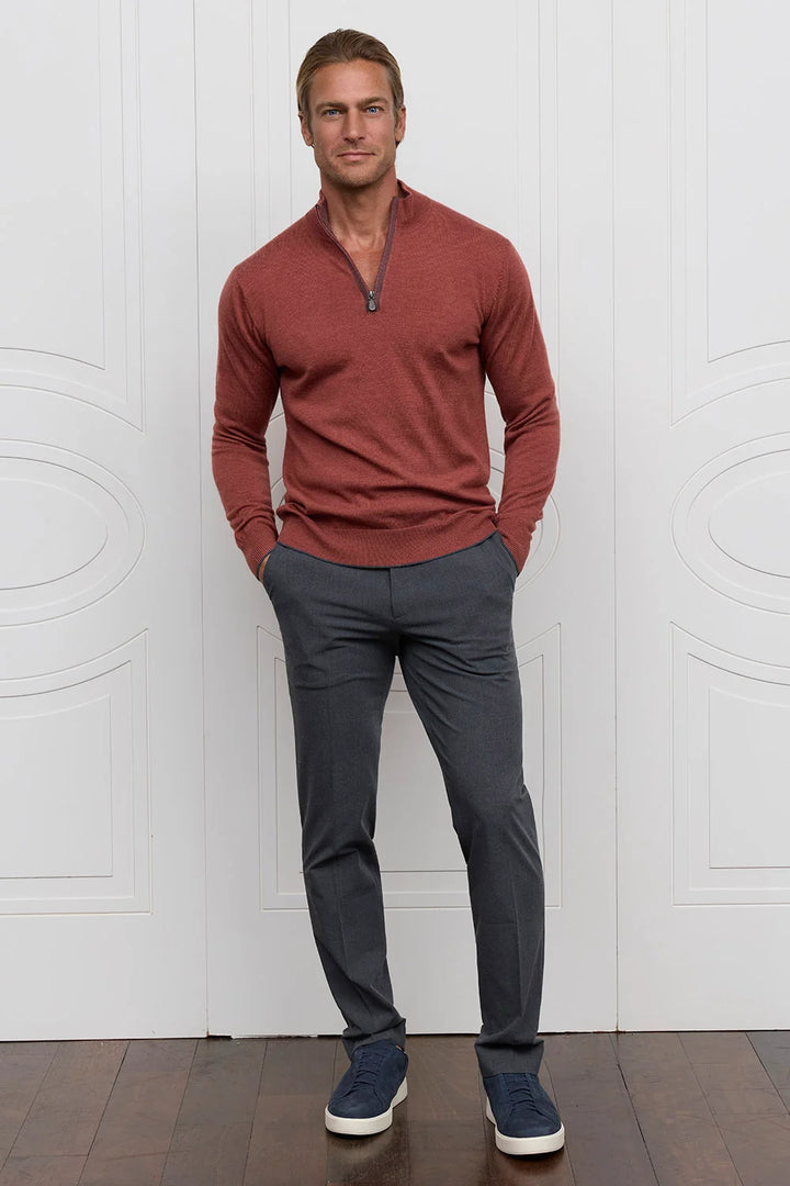Raffi Merino Zip Mock In Cinnamon
