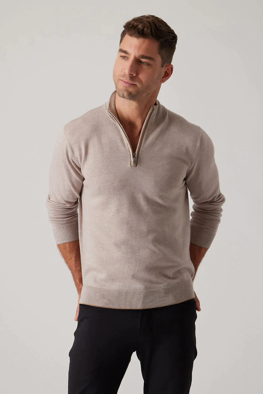 Raffi L/S Zip Mock In Oat