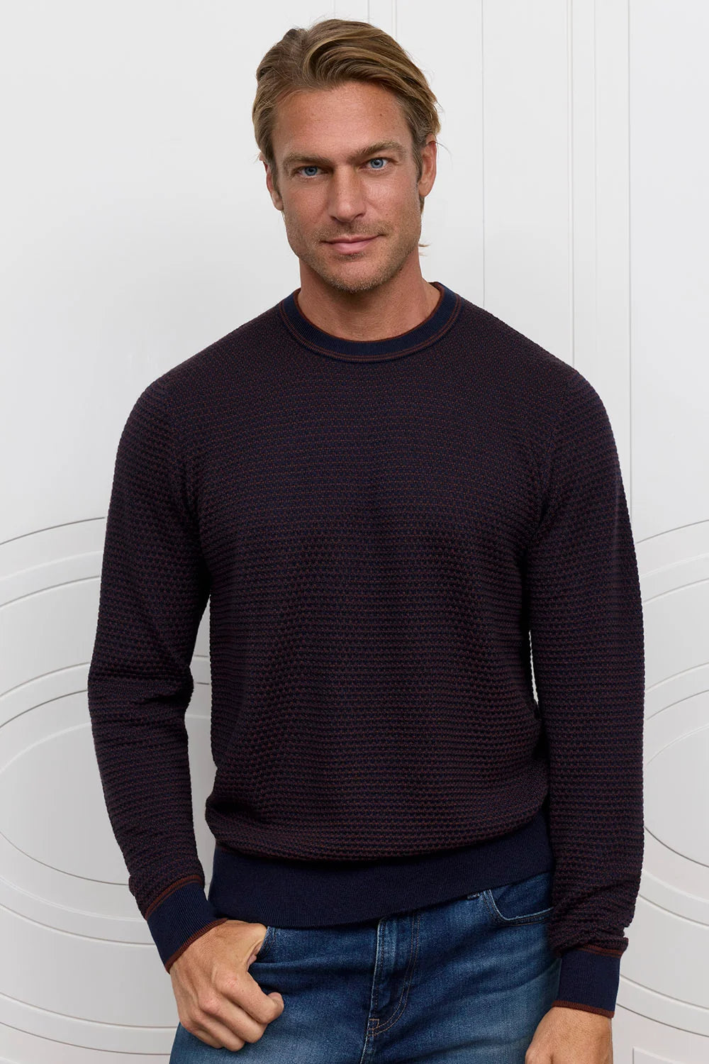 Raffi L/S Jacquard Crew Navy