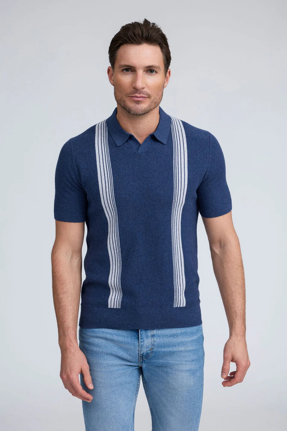 Raffi Wolf Striped Polo in Midnight