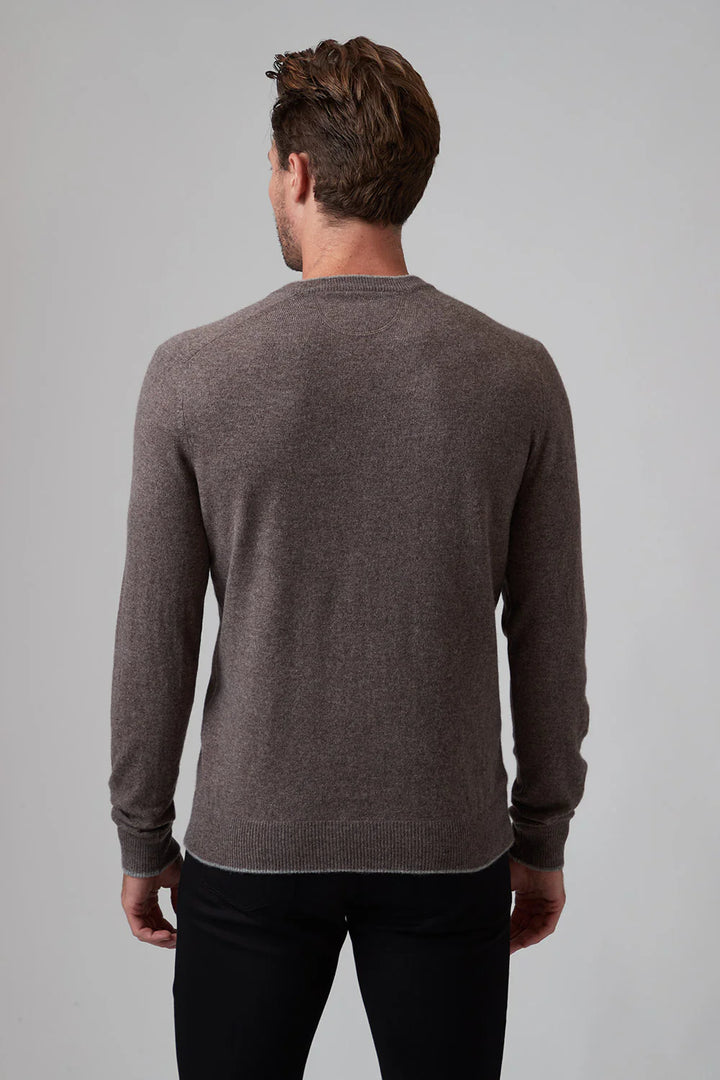 Raffi Cashmere Tipped V-Neck In Acorn