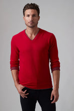 Load image into Gallery viewer, Raffi Cashmere Tipped V-Neck in Garnet
