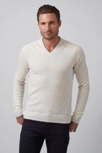 Load image into Gallery viewer, Raffi Cashmere Tipped V-Neck in Ivory
