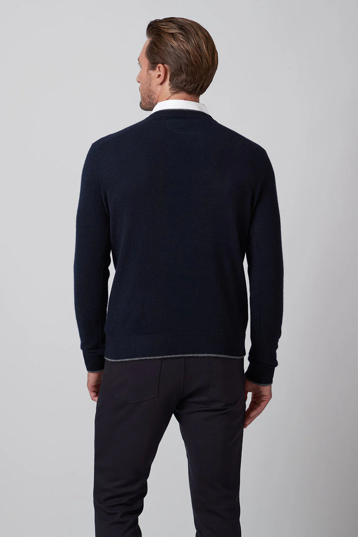 Raffi Cashmere Tipped V Neck In Navy