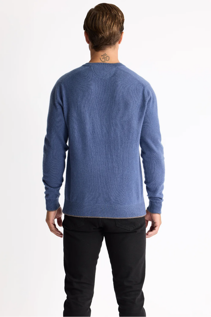 Raffi Cashmere Tipped V Neck In Atlantic