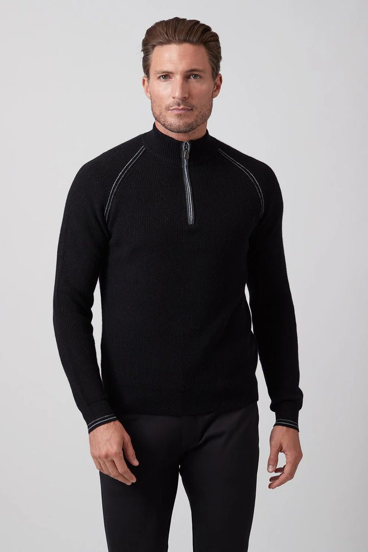 Raffi Cashmere English Rib 1/4 Zip In Black