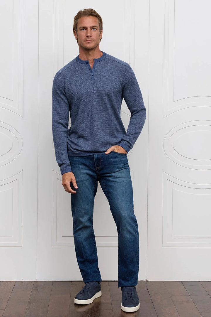 Raffi Harrison Two Tone Henley in Denim