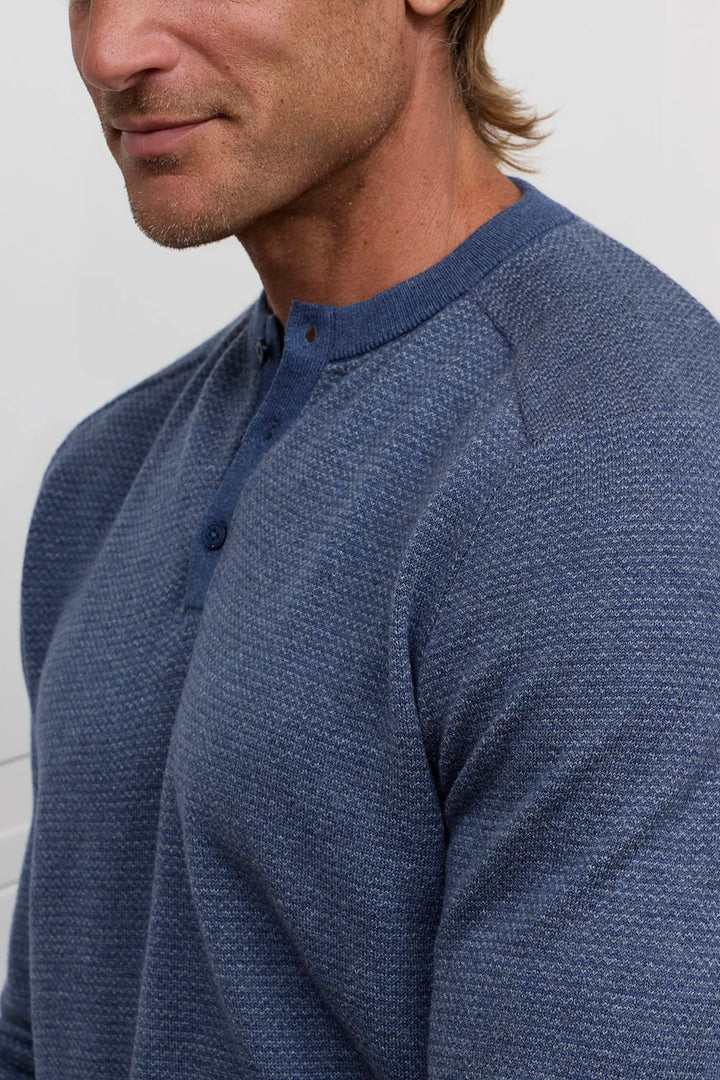 Raffi Harrison Two Tone Henley in Denim
