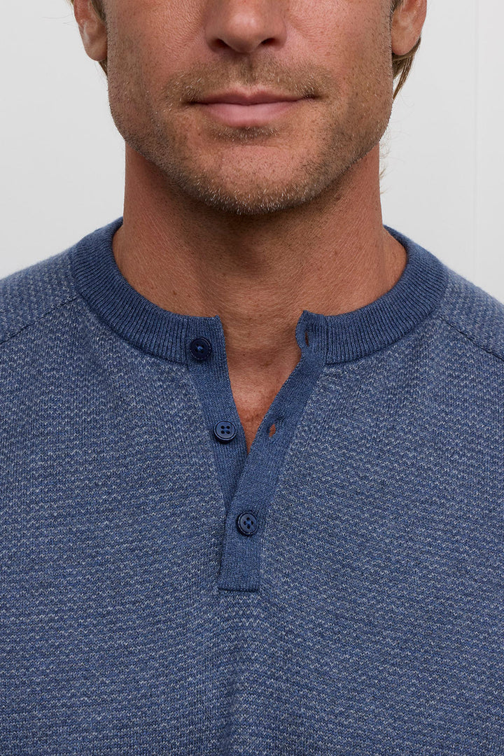 Raffi Harrison Two Tone Henley in Denim