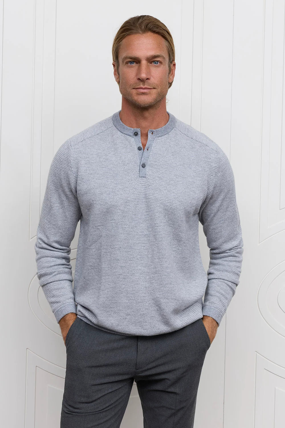 Raffi Harrison Two Tone Henley in Grey