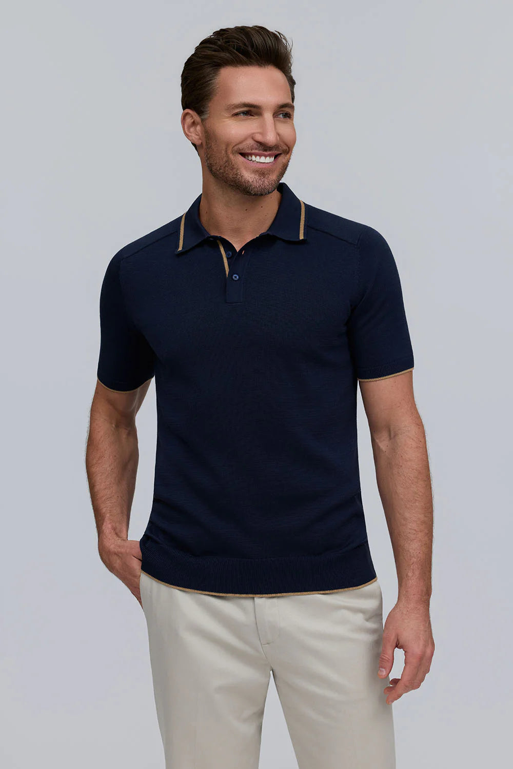 Raffi Liv Trim Collar Polo In Navy