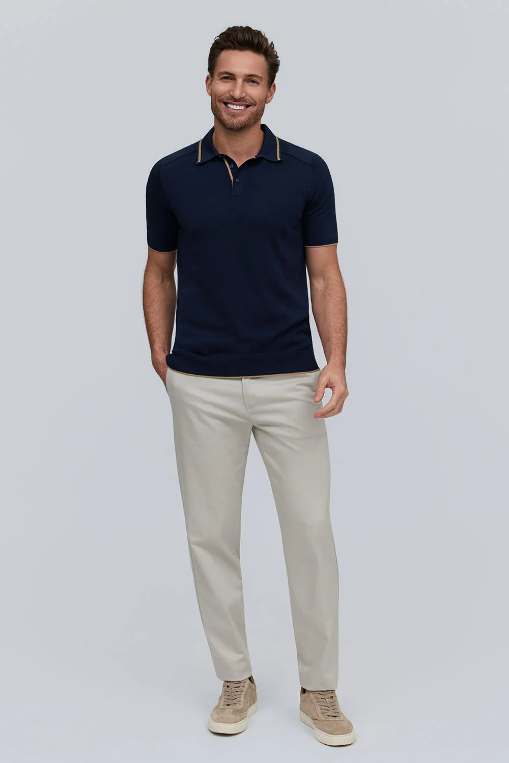 Raffi Liv Trim Collar Polo In Navy